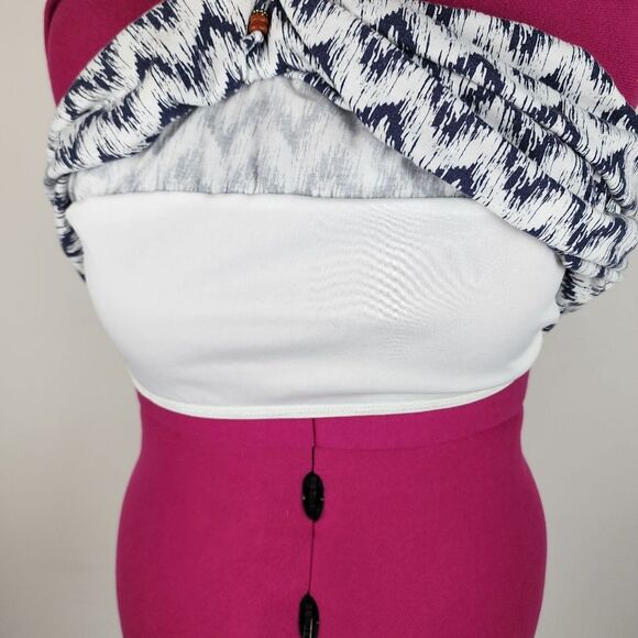 Temped Hearts Strapless Top Smocked Lined Bust Geometric Print Boho Festival M - Picture 2 of 13